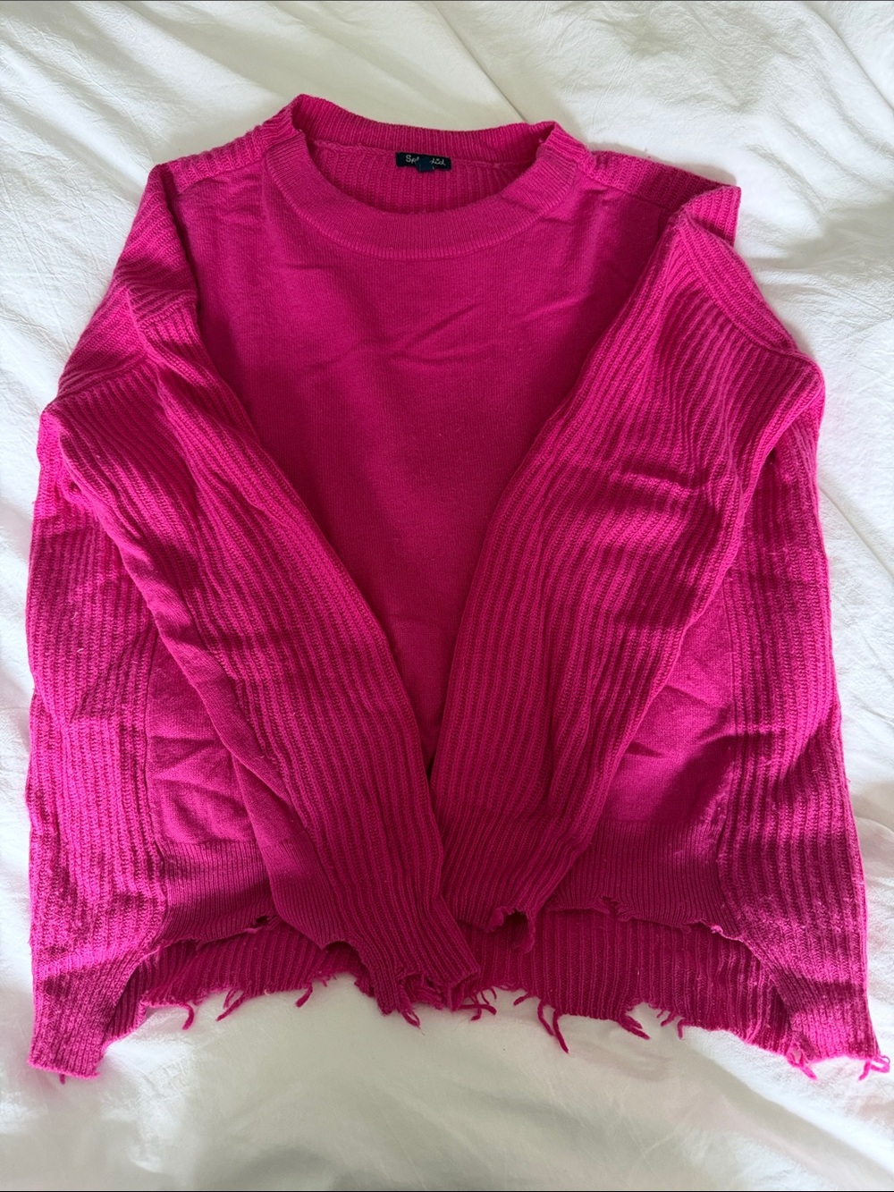 Splendid Bright Pink Distressed Crewneck Sweater